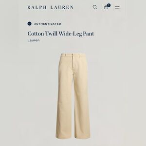 Lauren Ralph Lauren Women's Cotton Twill Wide-Leg Pants, Ivory Beige Size 10 NWT